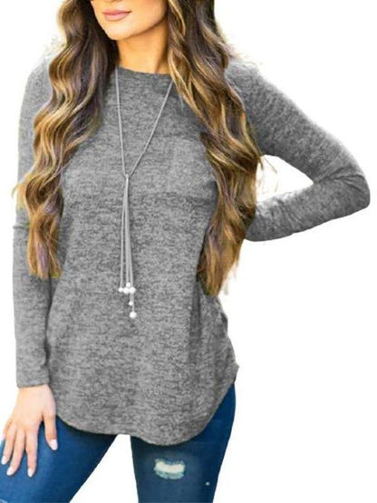 Women Long Sleeve Solid Color T-shirt - LuckyFash™