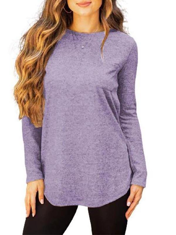 Women Long Sleeve Solid Color T-shirt - LuckyFash™