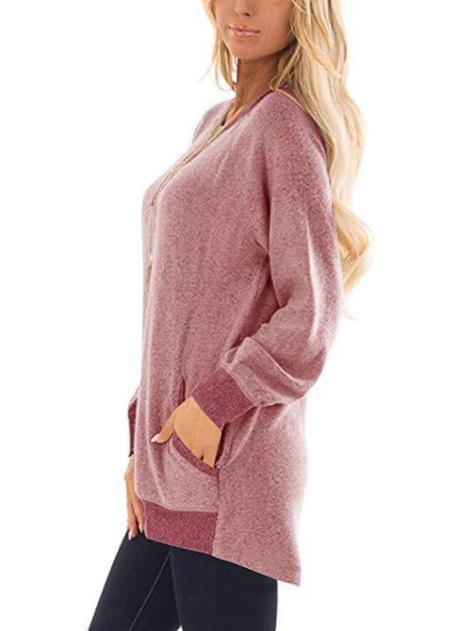 Women O-neck Color Block Sweatshirt - LuckyFash™