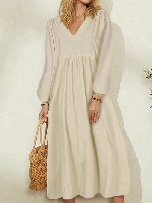 Women's Dresses Loose V-Neck Lantern Long Sleeve Dress