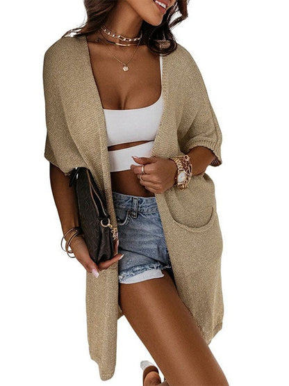 Women's Elegant Loose Cardigan Jacket with Mid-Length Sleeves