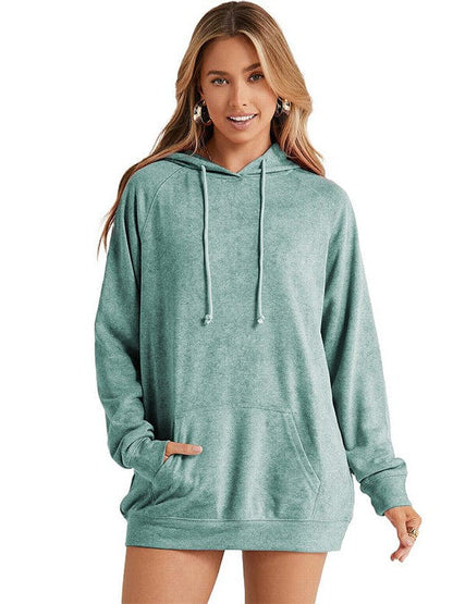 Women's Green Hooded Sweatshirt with Drawstring for Sports