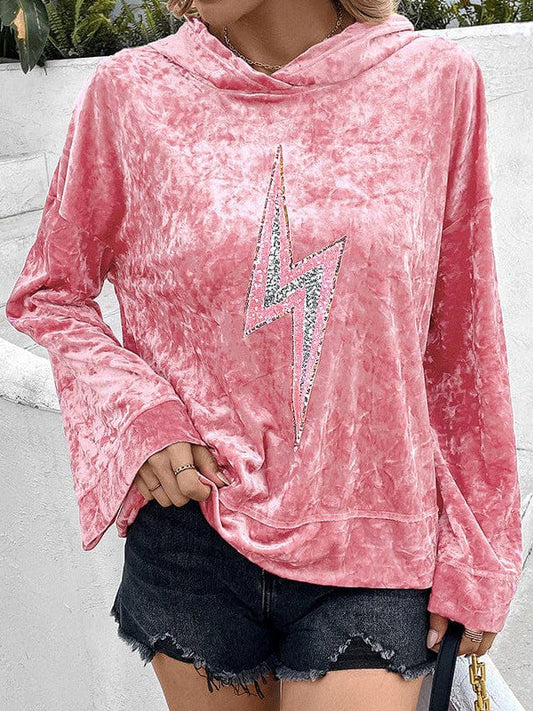 Women's Lightning Print Hooded Sweatshirt with Street Style Vibe