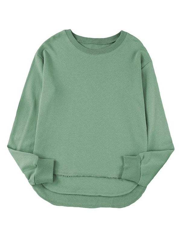 Women's Loose Fit Sweatshirt with Irregular Hem and Round Neck