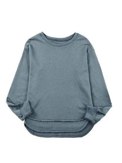 Women's Loose Fit Sweatshirt with Irregular Hem and Round Neck