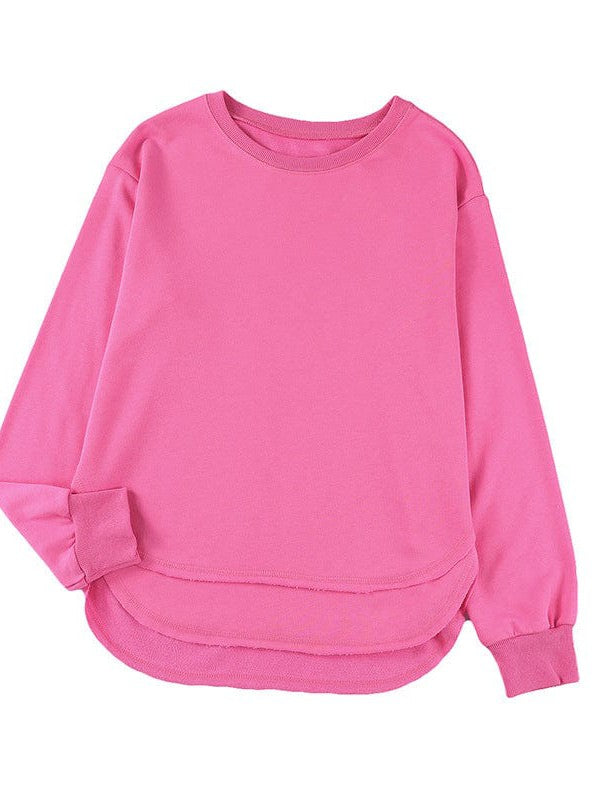 Women's Loose Fit Sweatshirt with Irregular Hem and Round Neck