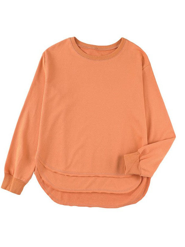 Women's Loose Fit Sweatshirt with Irregular Hem and Round Neck