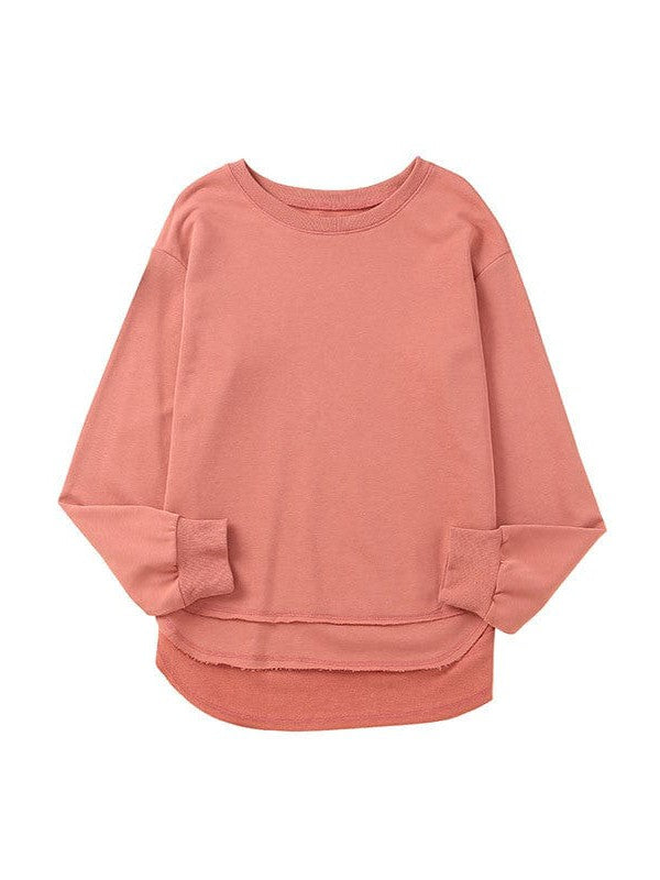 Women's Loose Fit Sweatshirt with Irregular Hem and Round Neck