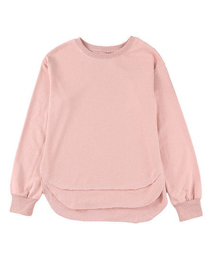 Women's Loose Fit Sweatshirt with Irregular Hem and Round Neck