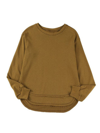 Women's Loose Fit Sweatshirt with Irregular Hem and Round Neck