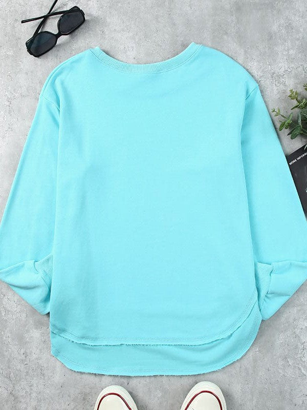 Women's Loose Fit Sweatshirt with Irregular Hem and Round Neck