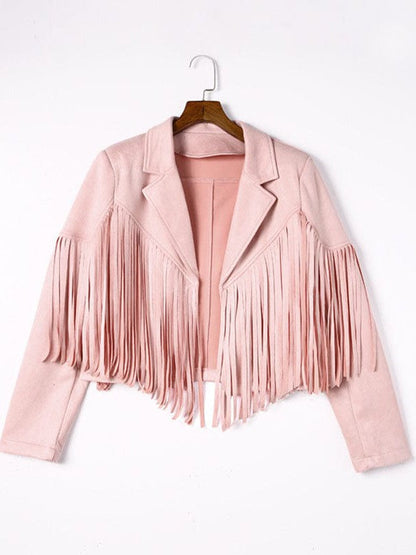 Women's Loose Suede Jacket with Tassel Lapel and Bat Sleeves