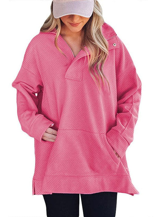 Women's Loose Textured Fabric Pullover Sweatshirt in Solid Color