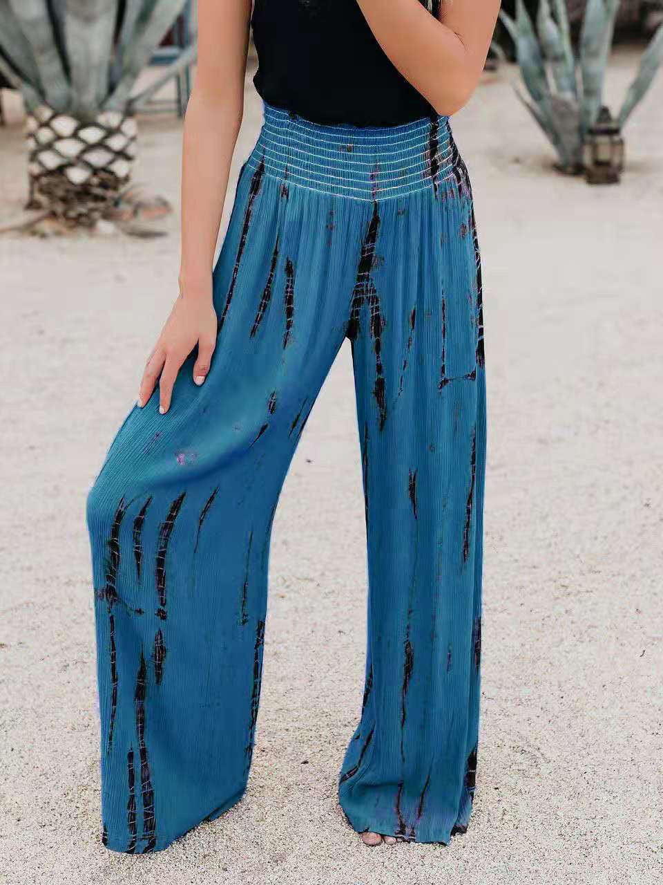 Women's Pants Tie Dye Print Elastic High Waist Wide Leg Pants