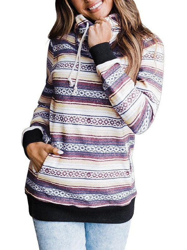 Women's Patchwork Hooded Zip-Up Sweatshirt with Long Sleeves and Pockets