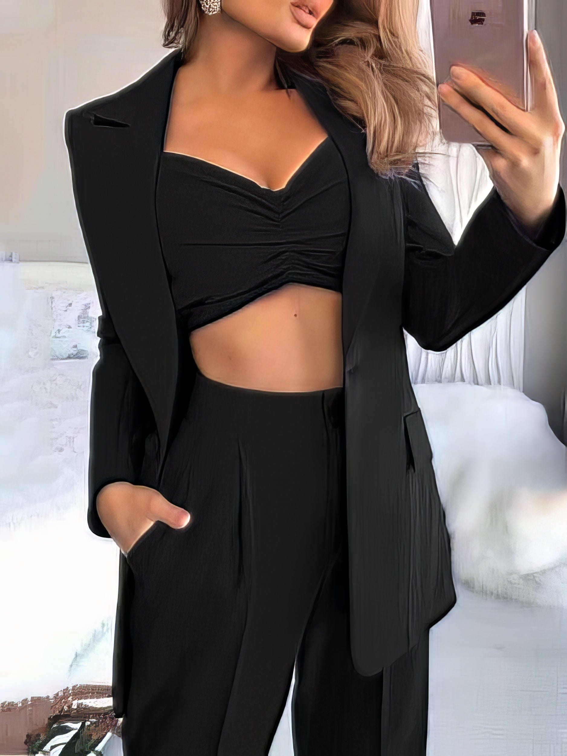 Women's Sets Long Sleeve Small Suit Loose Solid Three-Piece Suit