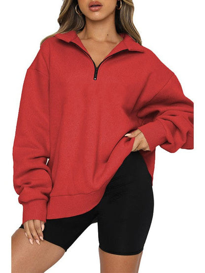 Stylish Zip-Up Sweatshirt & Solid Sweatpants Two-Piece Set