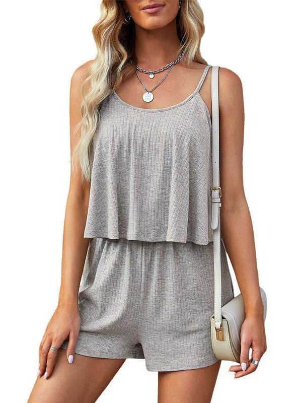 Women's Stylish Jumpsuit with Chic Pit Strip and Ruffle Details