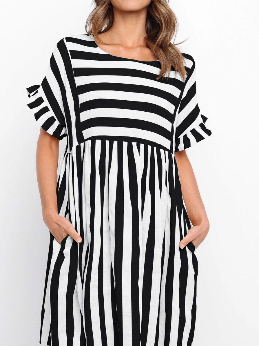 Women Stripe Flounce Aline Dress for Women