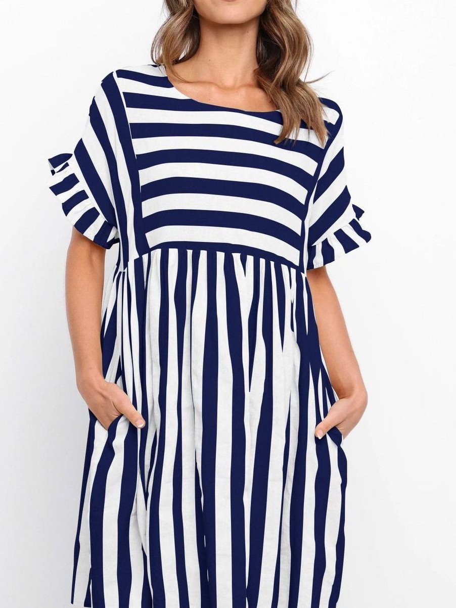 Women Stripe Flounce Aline Dress - LuckyFash™