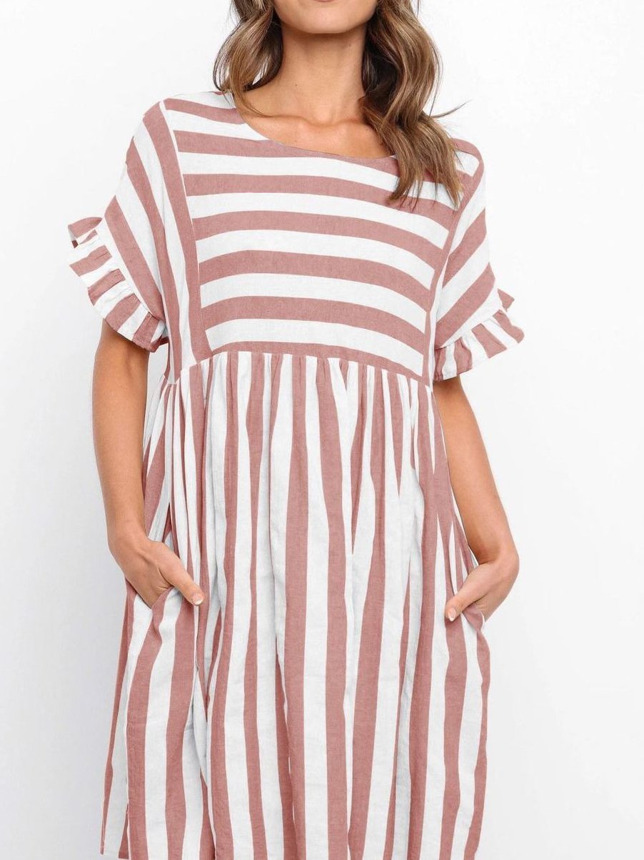 Women Stripe Flounce Aline Dress - LuckyFash™