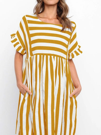 Women Stripe Flounce Aline Dress - LuckyFash™