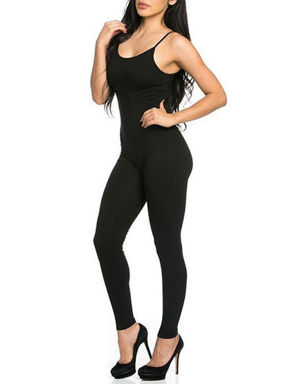 Women's Black Basic Strappy Plunge Jumpsuit - LuckyFash™