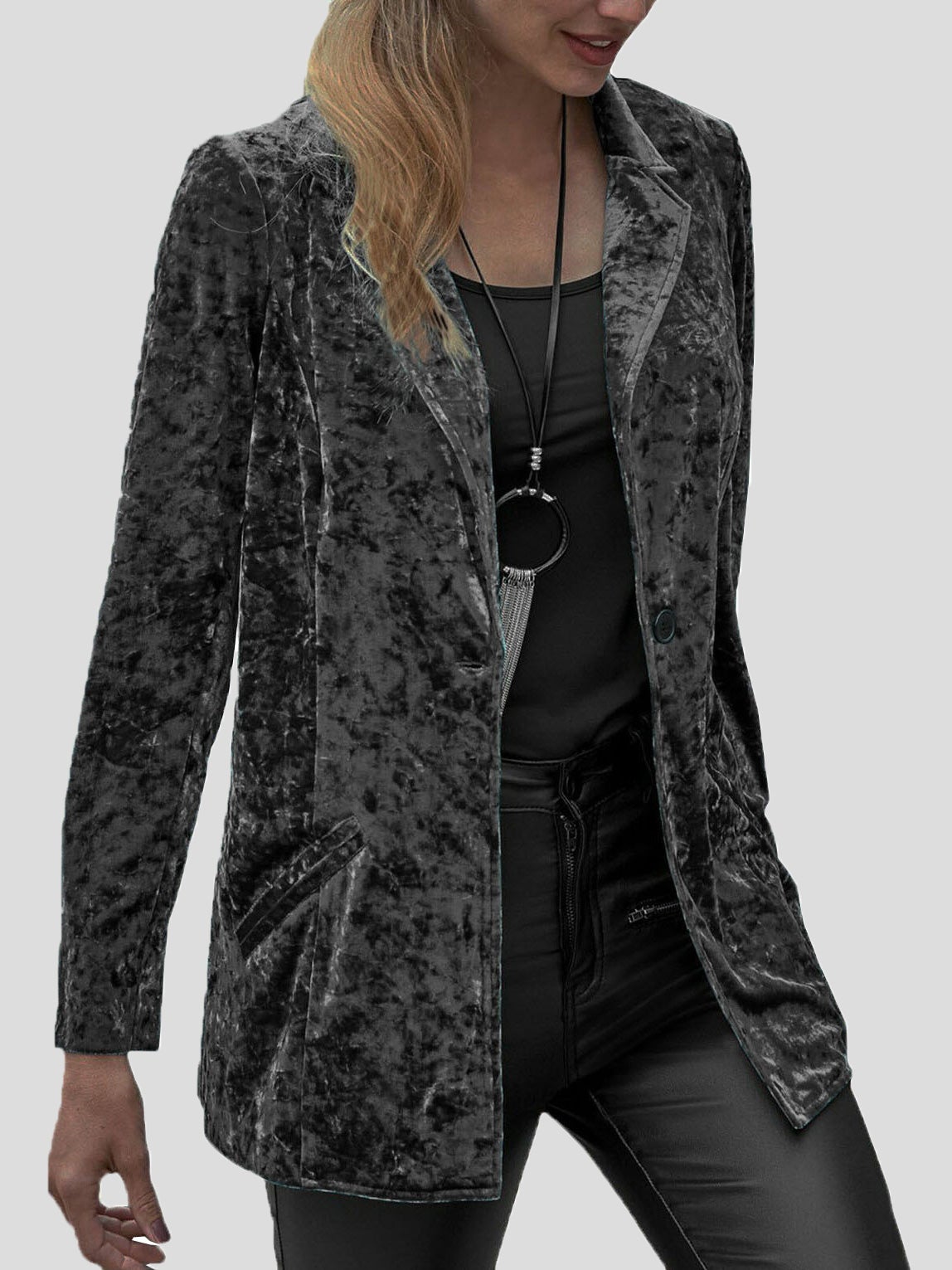 Blazers Casual Lapel Velvet Long Sleeve Blazer for Women