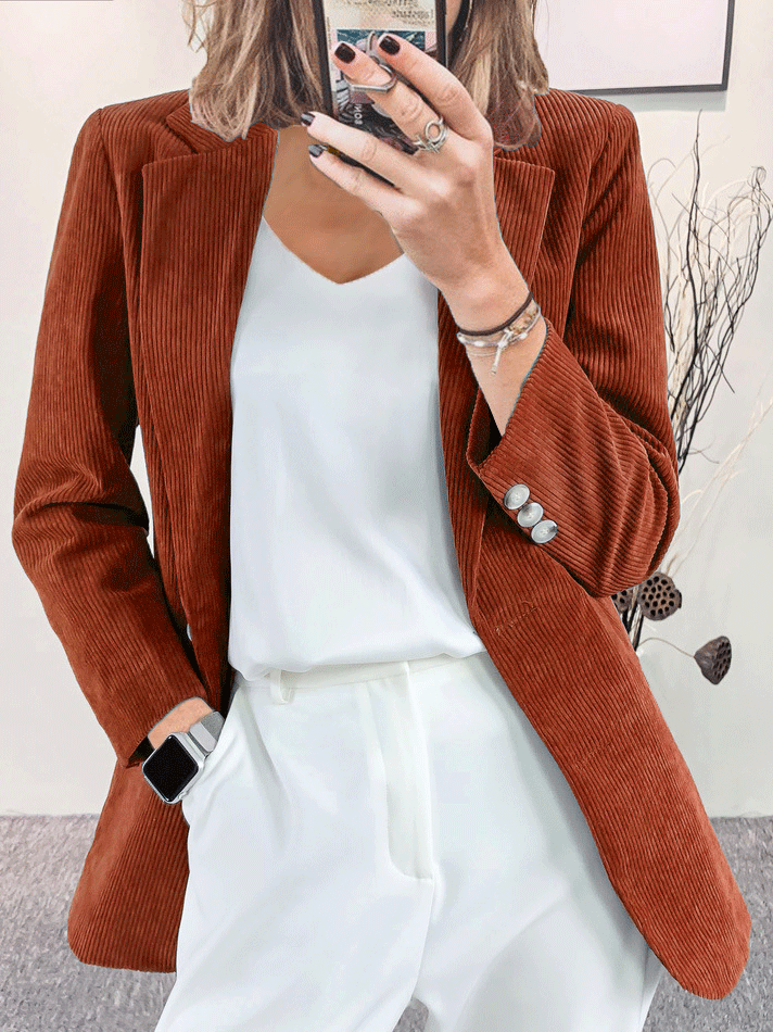 Corduroy Temperament Slim Solid Lapel Blazer