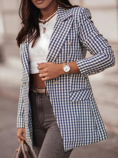 Women's Blazers Fashion Plaid Print Button Long Sleeve Blazer - LuckyFash™