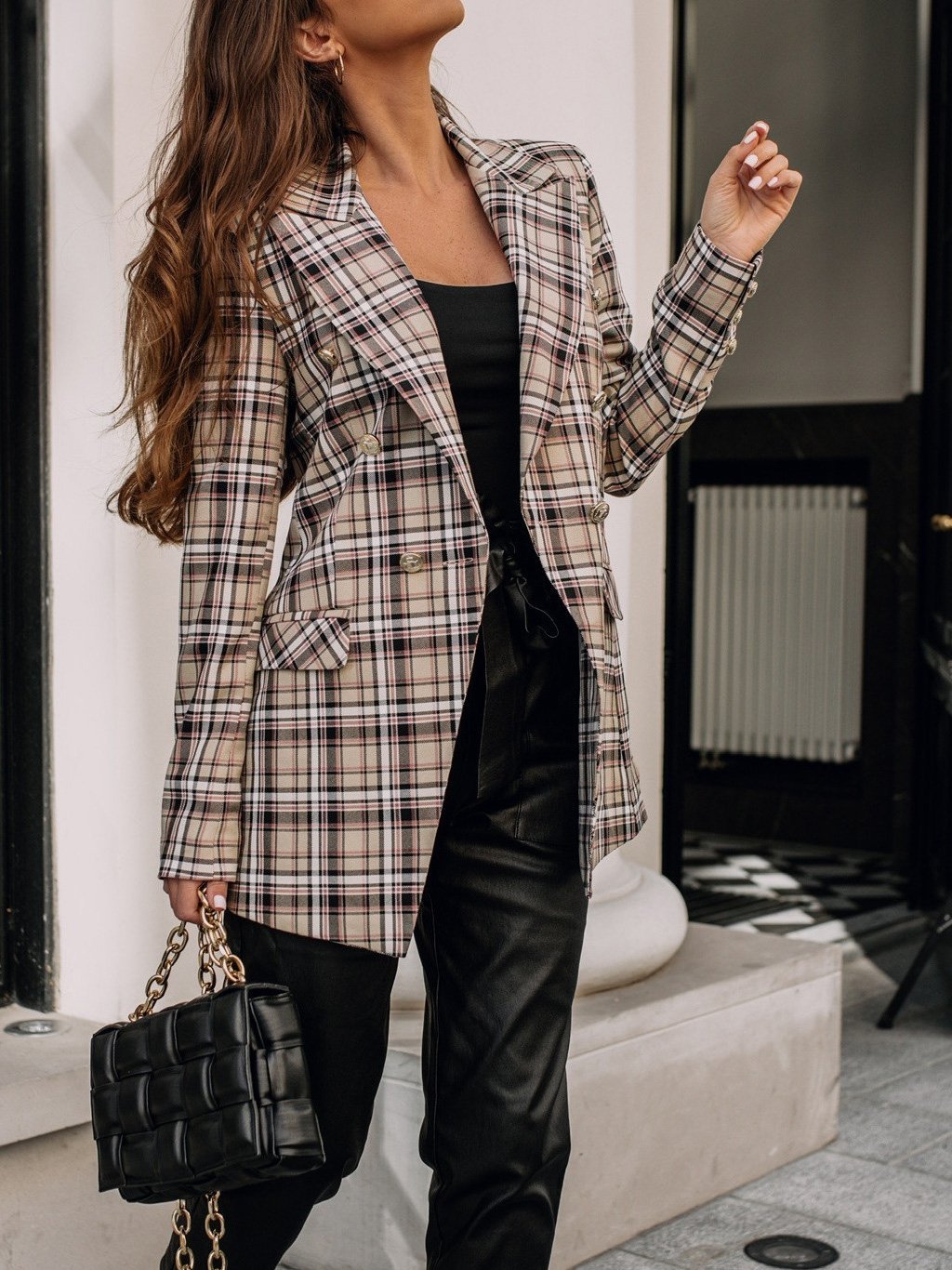 Women's Blazers Fashion Plaid Print Button Long Sleeve Blazer - LuckyFash™