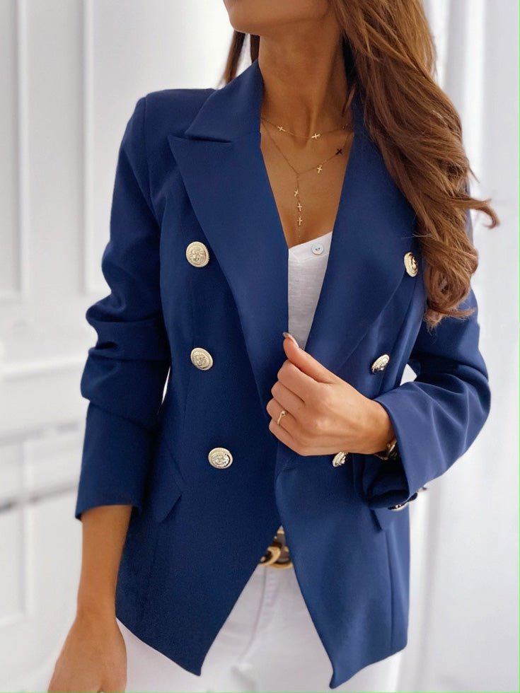 Blazers Solid Lapel Double Breasted Long Sleeve Blazer for Women