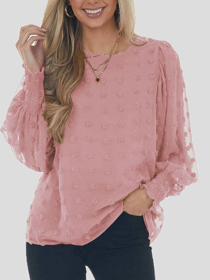 Blouses Chiffon Jacquard Dot Lantern Long Sleeve Blouse for Women