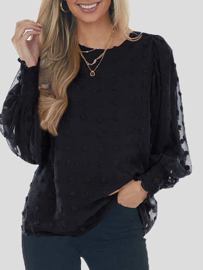 Blouses Chiffon Jacquard Dot Lantern Long Sleeve Blouse for Women