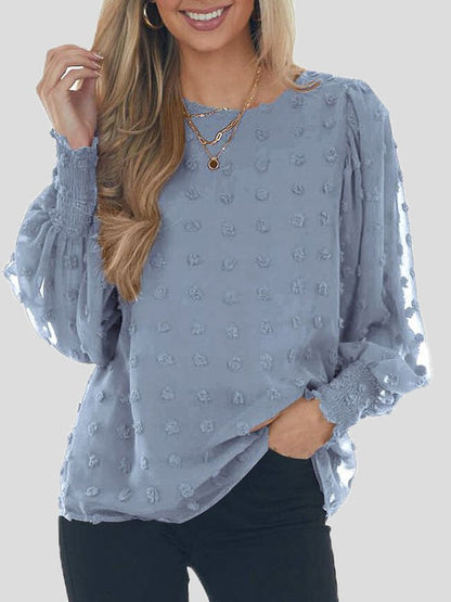 Blouses Chiffon Jacquard Dot Lantern Long Sleeve Blouse for Women