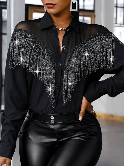 Women's Blouses Fringe Stitching Simple Long Sleeve Blouse - LuckyFash™