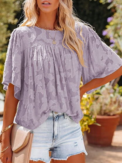 Loose Hollow Floral Short Sleeve Blouse