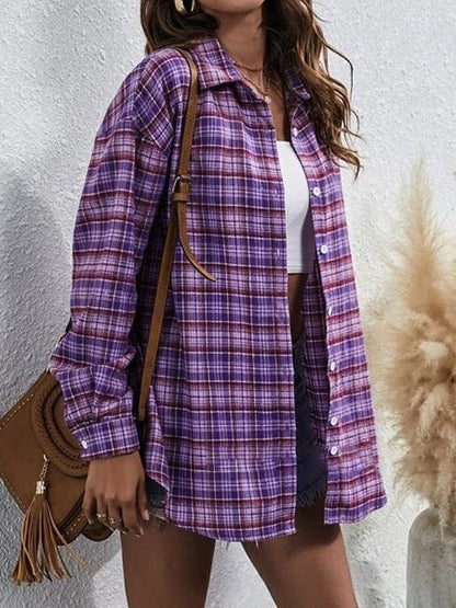 Women's Blouses Loose Lapel Long Sleeve Plaid Blouse - LuckyFash™