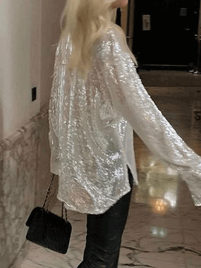 Women's Blouses Sparkling Sequin Long Sleeve Party Blouse - LuckyFash™