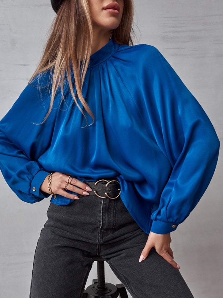 Blouses Stand Collar Irregular Lantern Sleeves Blouse for Women