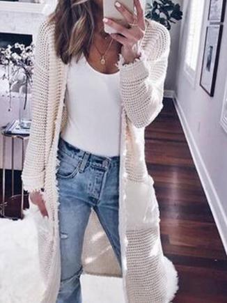 Cardigans Casual Pocket Long Sleeve Knitted Cardigan for Women