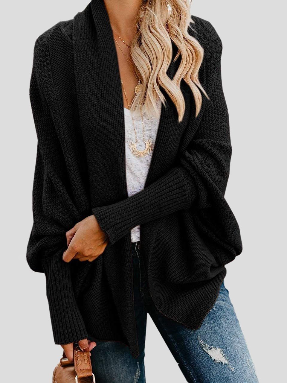 Women's Cardigans Fashion Solid Bat Sleeve Sweater Cardigan - LuckyFash™