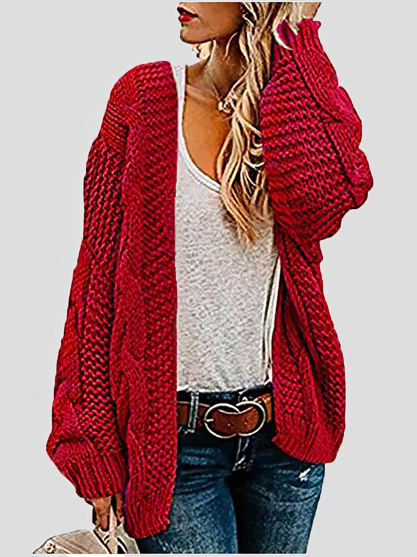 Cardigans - Loose Solid Twist Knit Casual Cardigan - MsDressly