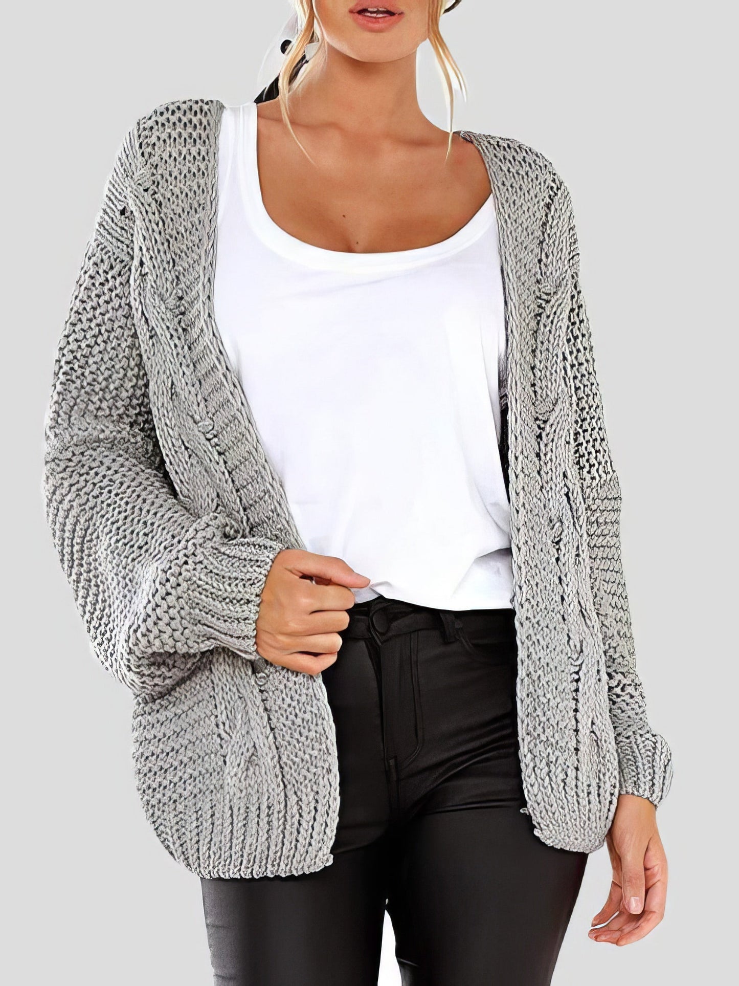 Cardigans - Loose Solid Twist Knit Casual Cardigan - MsDressly