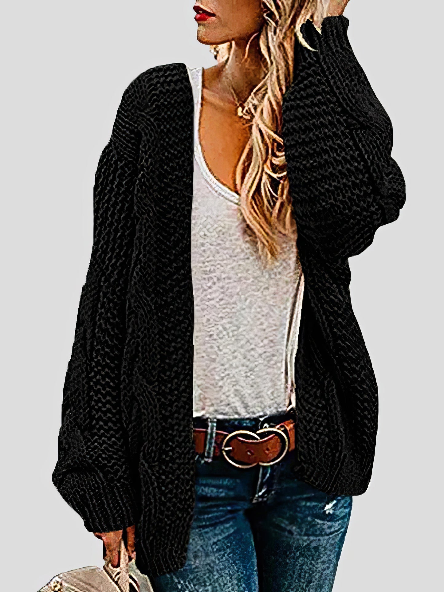 Cardigans - Loose Solid Twist Knit Casual Cardigan - MsDressly