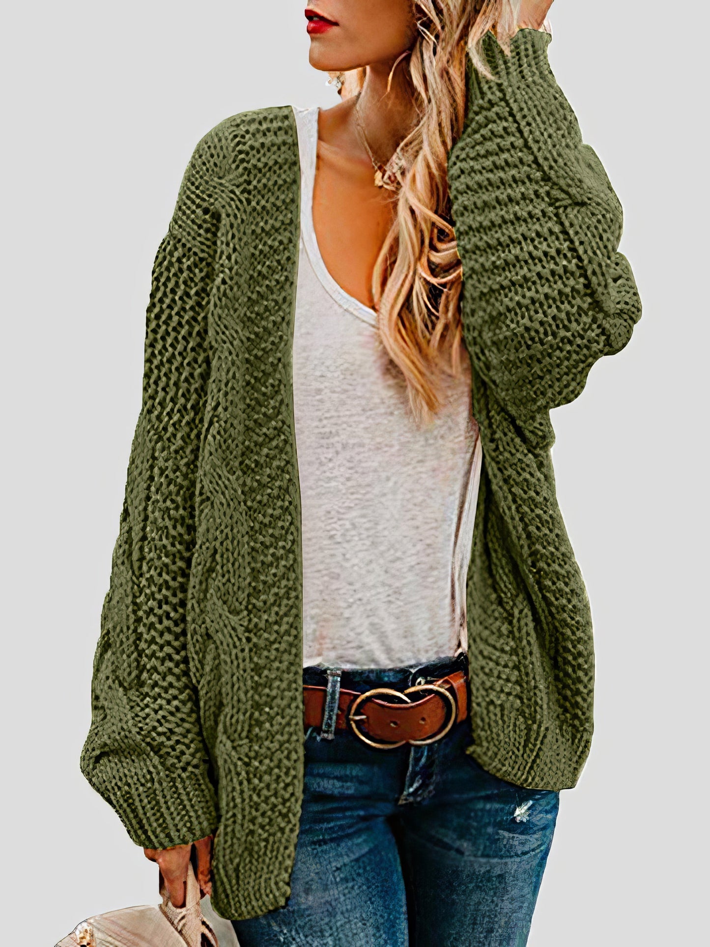 Cardigans - Loose Solid Twist Knit Casual Cardigan - MsDressly