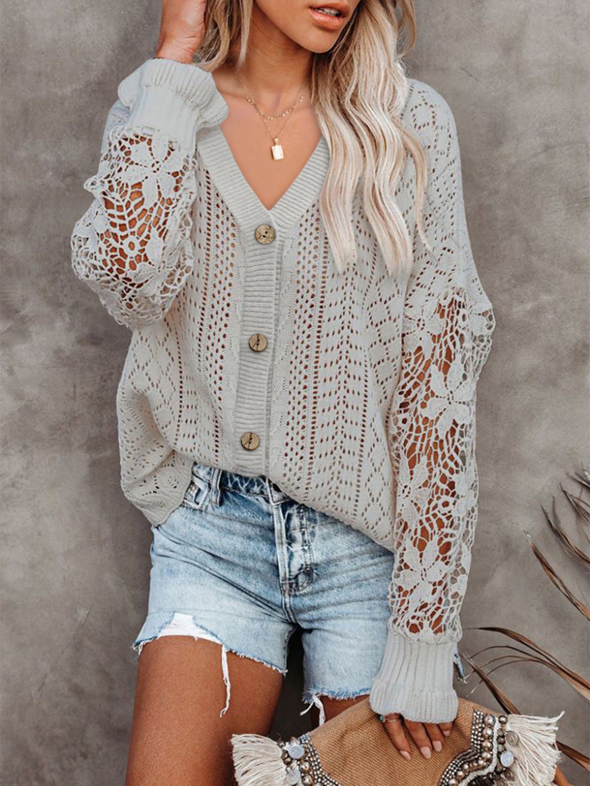 Women's Cardigans Single Breasted Hollow Lace Long Sleeve Sweater Cardigan - LuckyFash™