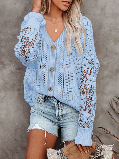 Women's Cardigans Single Breasted Hollow Lace Long Sleeve Sweater Cardigan - LuckyFash™