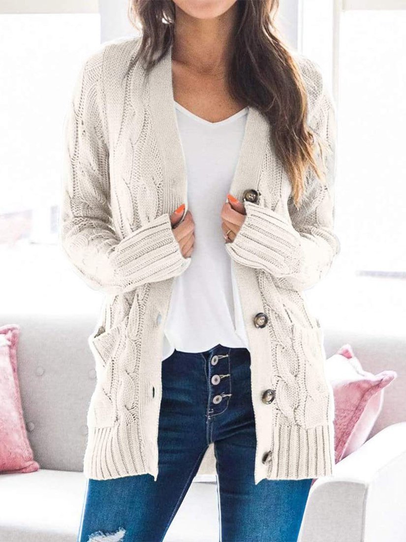 Women's Cardigans Single-Breasted Pocket Long Sleeve Knitted Cardigan - LuckyFash™