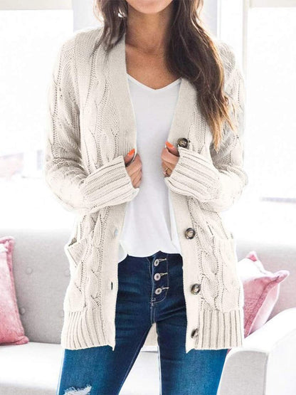 Cardigans Single-Breasted Pocket Long Sleeve Knitted Cardigan for Women